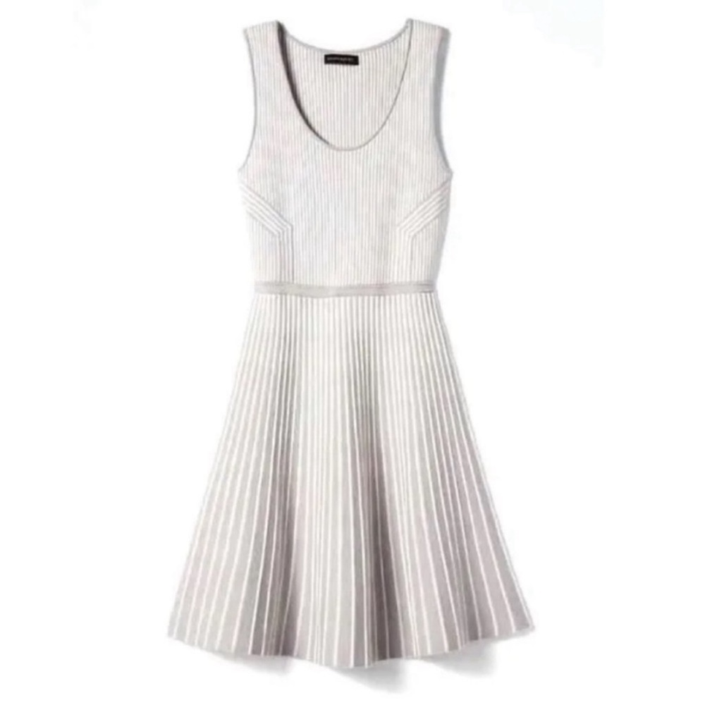 BANANA REPUBLIC Stripe-Knit Fit-and-Flare Dress Size S Gray Stripe NWT